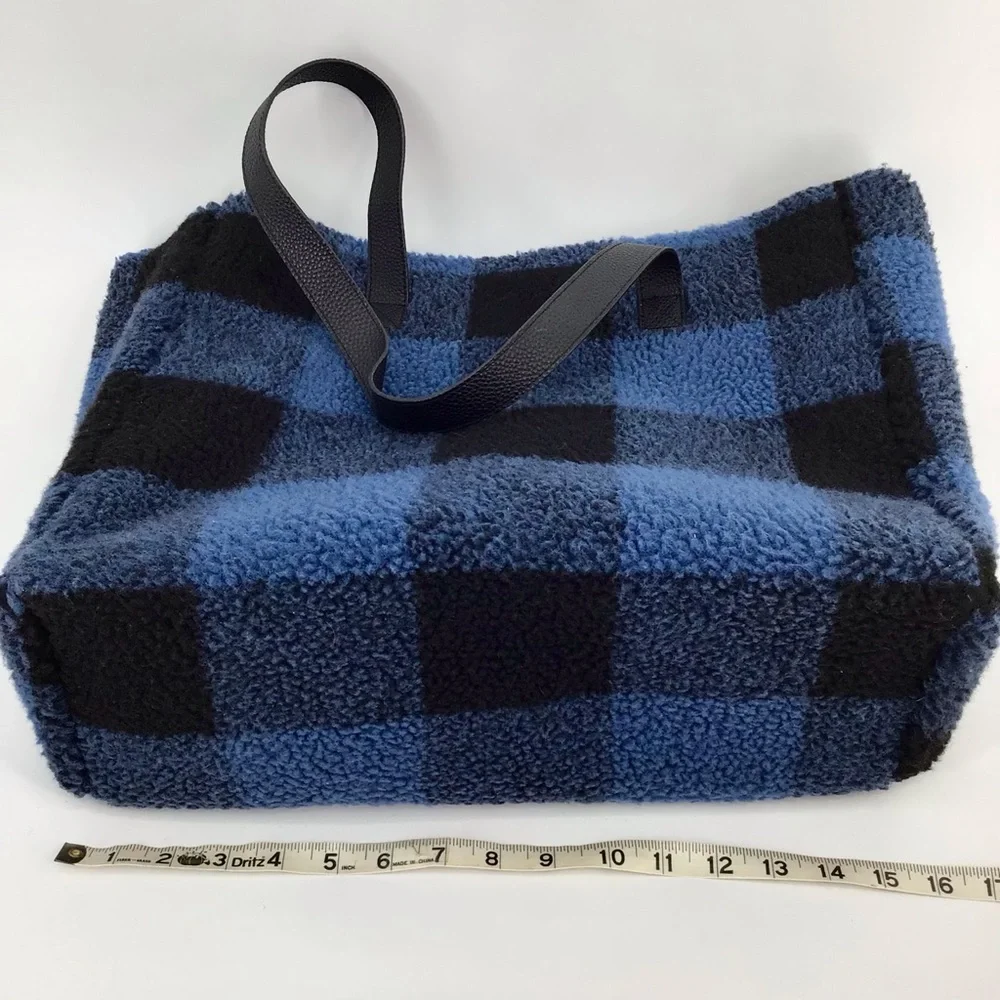 Barnes & Noble Exclusive Blue Buffalo Plaid Sherpa Tote Bag - Picture 7 of 11